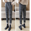 加绒加厚松紧腰格子工装裤女运动裤宽松休闲秋冬裤子显瘦直筒XZ3603 商品缩略图2
