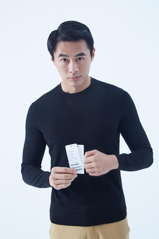 圣弗尔瑞鄂尔多斯特色精纺圆领男套衫  30%羊绒55%防缩毛15%丝光毛 商品图9