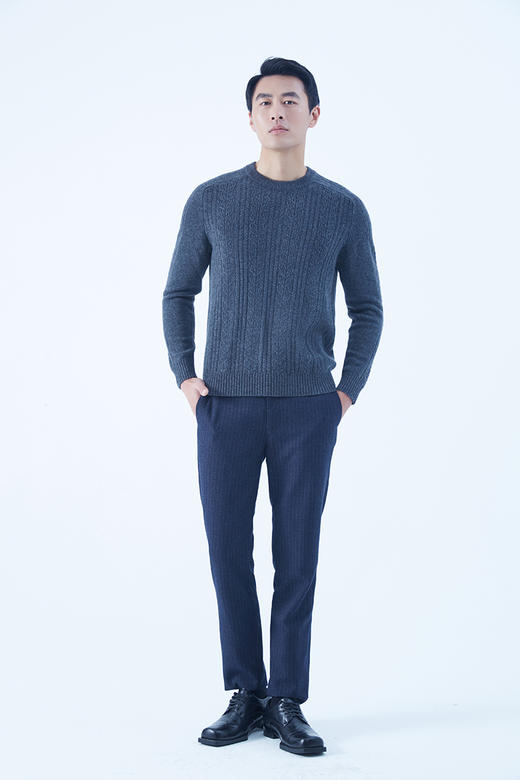 圣弗尔瑞圆领绞花男套衫  鄂尔多斯特色羊绒衫  100%羊绒 商品图7