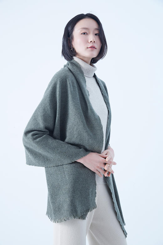 羊绒缩绒长披肩  100%羊绒  军绿色 商品图0