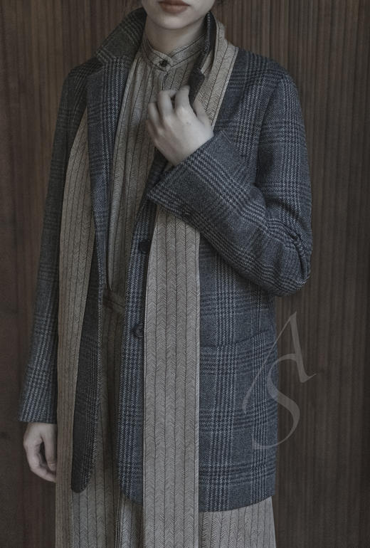 Margaret Howell 烟灰色格纹羊毛西装外套 商品图0