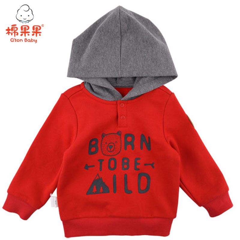 棉果果秋冬季男童抓绒挂里连帽卫衣M412182419681