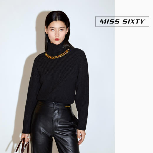 Miss Sixty2020冬季新款纯羊毛链条高领毛衣毛织衫女604RJ1000000 商品图1