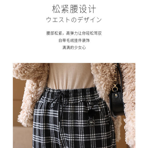加绒加厚松紧腰格子工装裤女运动裤宽松休闲秋冬裤子显瘦直筒XZ3603 商品图4
