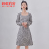 韩都衣舍冬季新款复古格子方领高腰显瘦气质连衣裙女OM82314A 商品缩略图1