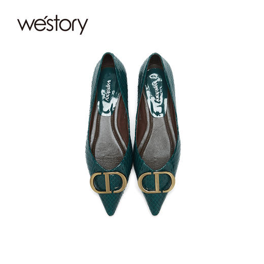 westory平底单鞋女2020秋冬新款小香风蛇纹真皮百搭款S21AE52391 商品图3