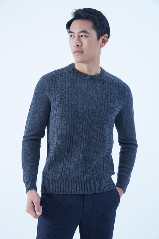 圣弗尔瑞圆领绞花男套衫  鄂尔多斯特色羊绒衫  100%羊绒 商品图1