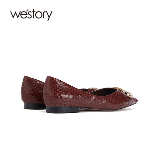 westory平底单鞋女2020秋冬新款小香风蛇纹真皮百搭款S21AE52391 商品图2