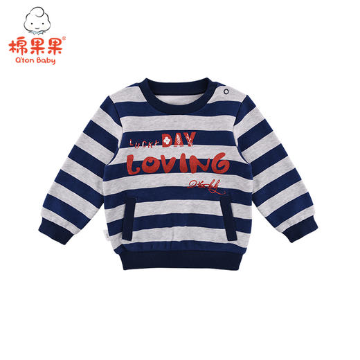 棉果果春秋季女童大毛圈抓绒宽条纹套头T恤 M322180219525 商品图0