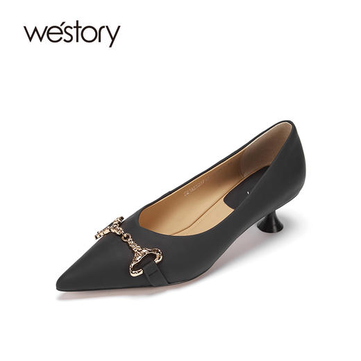 westory女鞋2021年新款春季羊皮尖头细跟婚鞋高跟单鞋S21AE52371 商品图2
