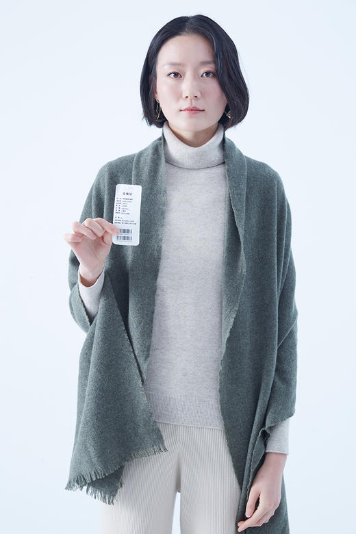 羊绒缩绒长披肩  100%羊绒  军绿色 商品图2