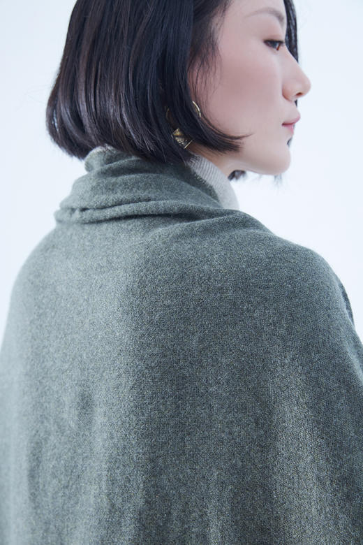 羊绒缩绒长披肩  100%羊绒  军绿色 商品图6