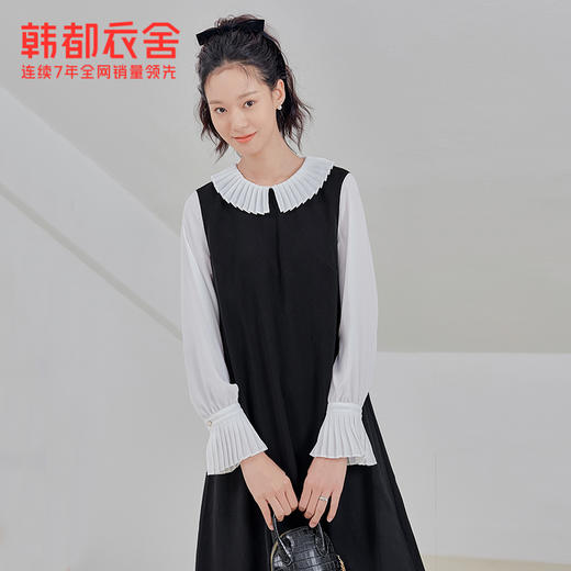 韩都衣舍冬季新款女装韩版设计感假两件拼接A字连衣裙PT9809 商品图2