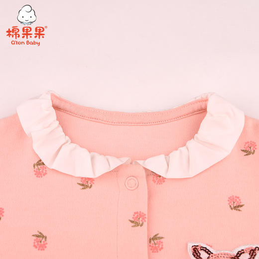 棉果果春秋款女童磨毛棉毛飞边连体衣连身衣哈衣M122722221112 商品图3