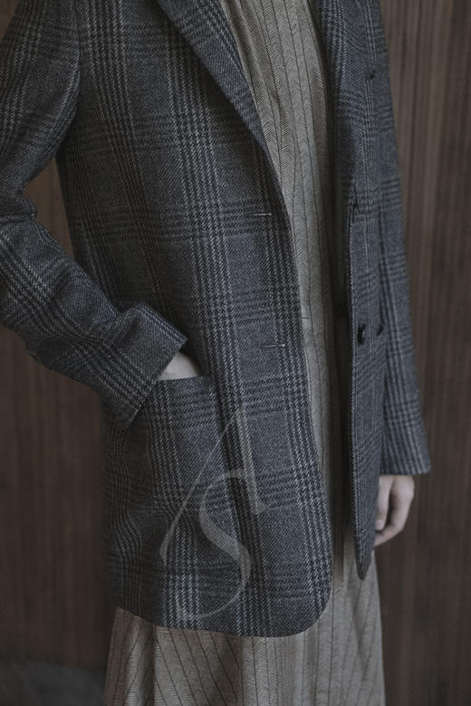 Margaret Howell 烟灰色格纹羊毛西装外套 商品图1
