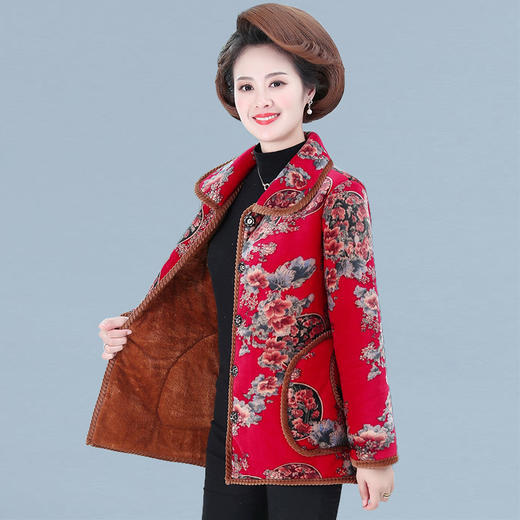 W-589新款中老年轻薄花色秋冬装棉衣外套加绒保暖棉服 商品图2