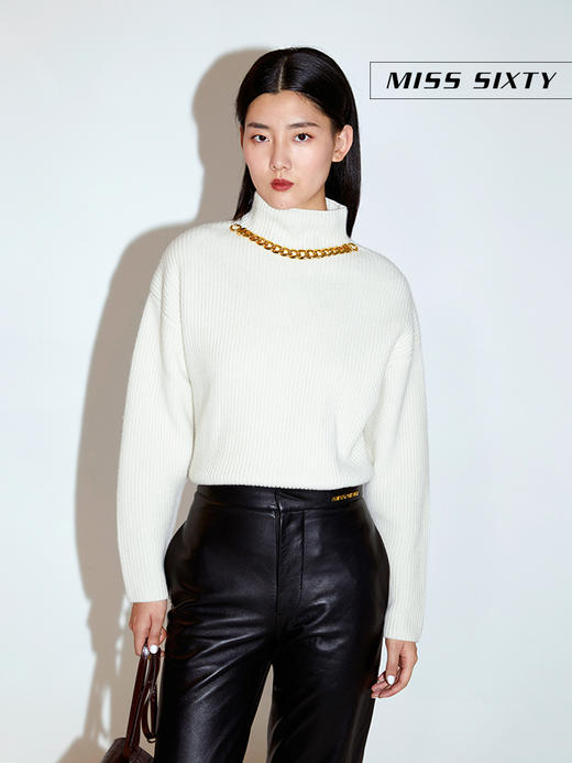 Miss Sixty2020冬季新款纯羊毛链条高领毛衣毛织衫女604RJ1000000 商品图0