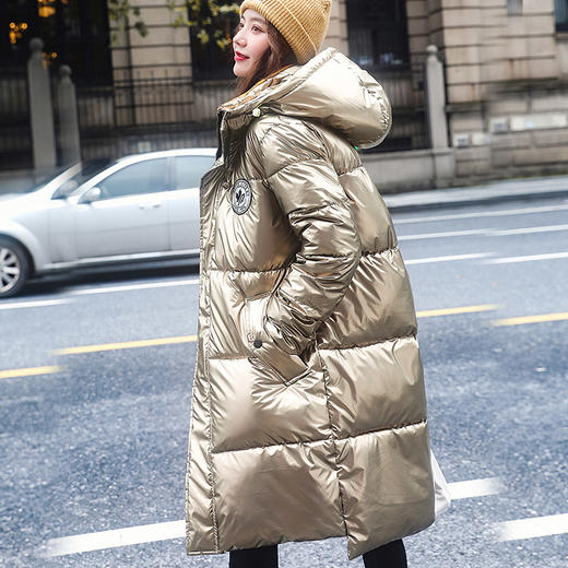 丁摩 亮皮连帽棉衣加厚长款装羽绒棉衣8217WX139 商品图6