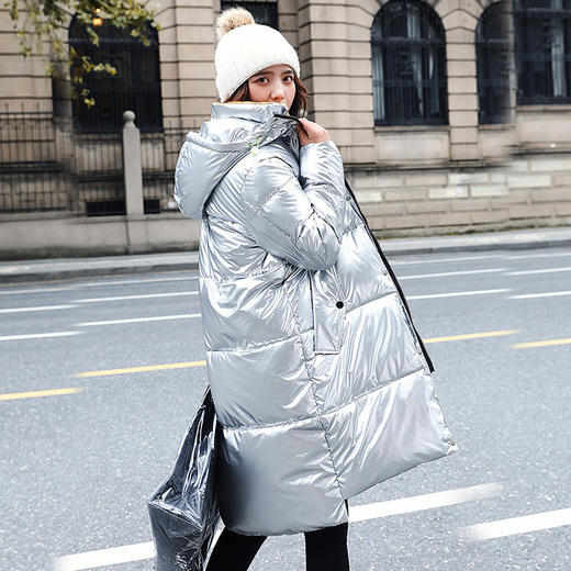 丁摩 亮皮连帽棉衣加厚长款装羽绒棉衣8217WX139 商品图1