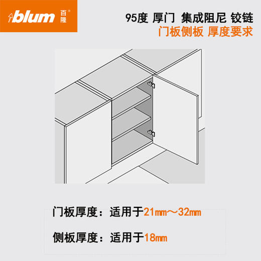 95°厚门集成阻尼铰链【适用于门板厚21-32mm，侧板厚18mm】（单位：只） 商品图6