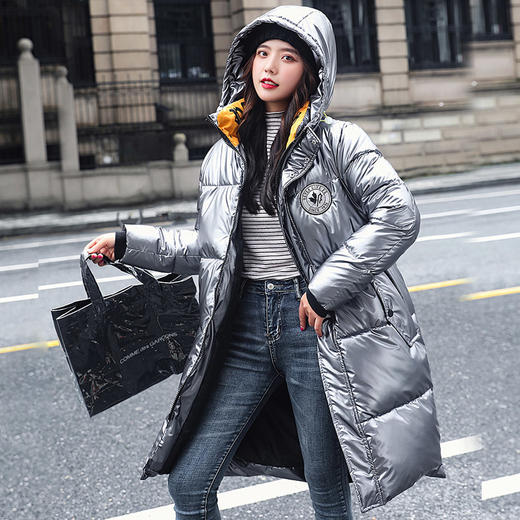丁摩 亮皮连帽棉衣加厚长款装羽绒棉衣8217WX139 商品图4