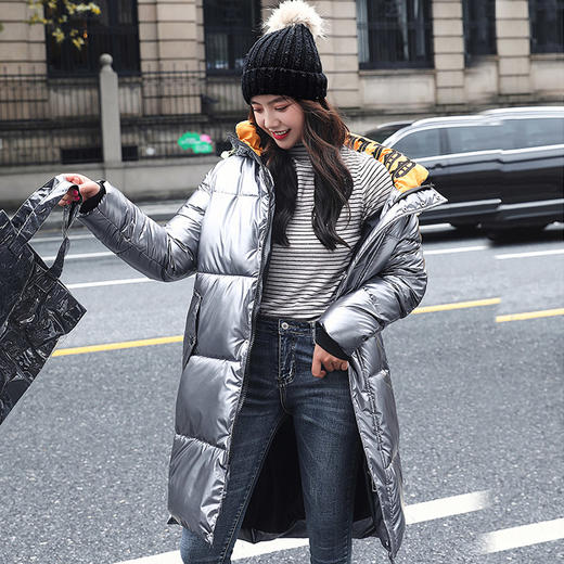 丁摩 亮皮连帽棉衣加厚长款装羽绒棉衣8217WX139 商品图7