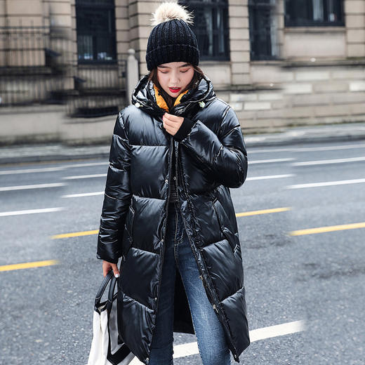 丁摩 亮皮连帽棉衣加厚长款装羽绒棉衣8217WX139 商品图3