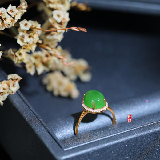 18K玫瑰金和田玉（碧玉）满钻戒指/多种规格可选 (圈口请备注留言) 商品图1