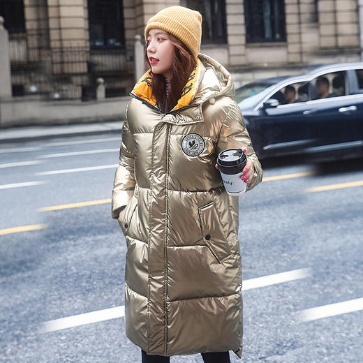 丁摩 亮皮连帽棉衣加厚长款装羽绒棉衣8217WX139 商品图5