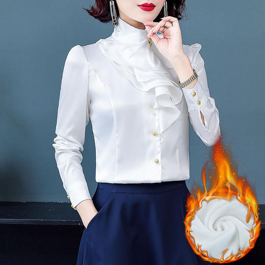 SQJ-L053秋冬女加绒保暖衬衫三层荷叶边优雅风纯色 商品图2