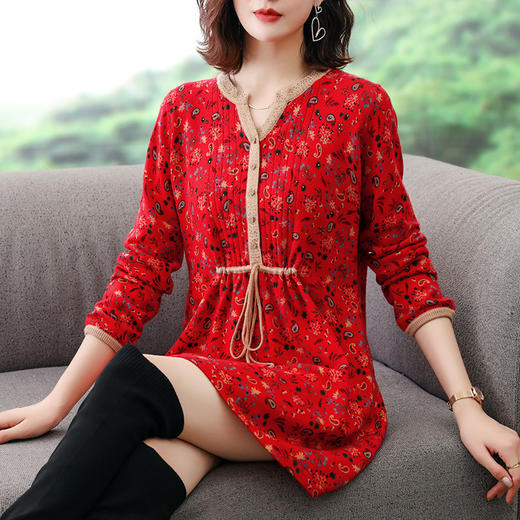 ZIA  8-612洋气妈妈毛打底衫衣韩版碎花羊毛衫 商品图2