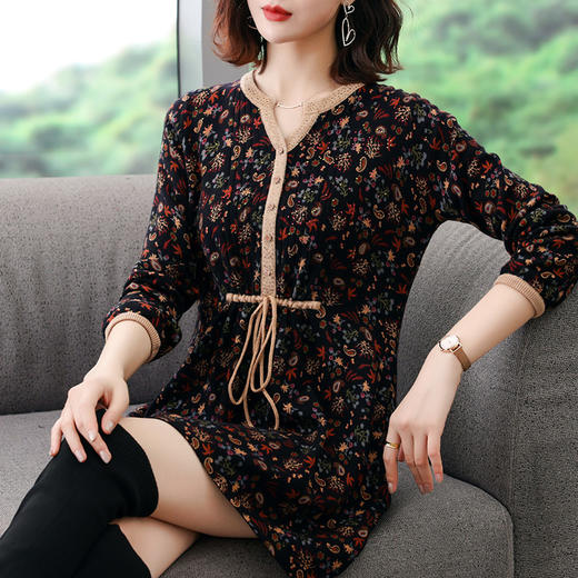 ZIA  8-612洋气妈妈毛打底衫衣韩版碎花羊毛衫 商品图1