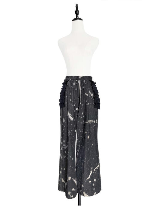 TYNVIE 花边袋口阔腿裤 - 黑牛仔 商品图1