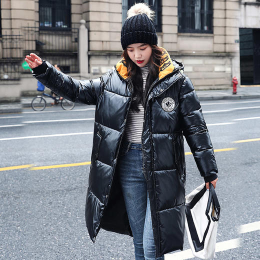丁摩 亮皮连帽棉衣加厚长款装羽绒棉衣8217WX139 商品图2