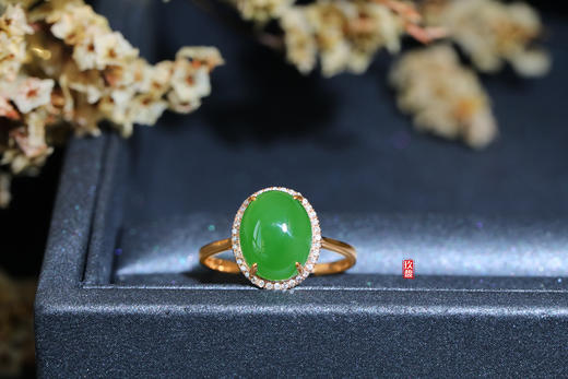 18K玫瑰金和田玉（碧玉）满钻戒指/多种规格可选 (圈口请备注留言) 商品图0