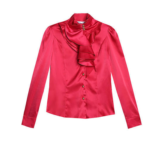 SQJ-L053秋冬女加绒保暖衬衫三层荷叶边优雅风纯色 商品图4