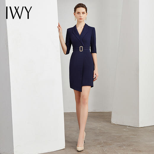 IWY/藏青色职业装连衣裙女修身显瘦七分袖西装面试工作服  商品图0
