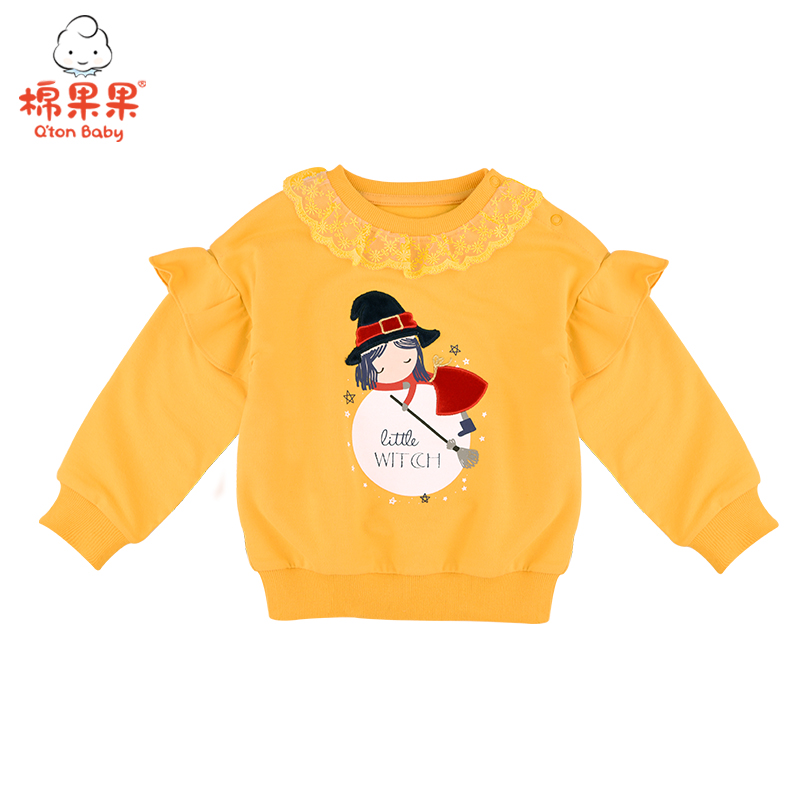 棉果果春秋女童上衣小毛圈飞边圆领卫衣M122180221098