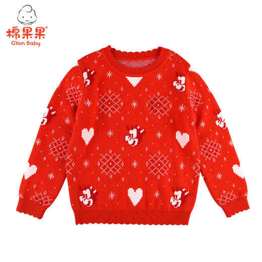 新年款棉果果春秋款女童纯棉线套头新年款喜庆大红色毛衣M122160521056 商品图1