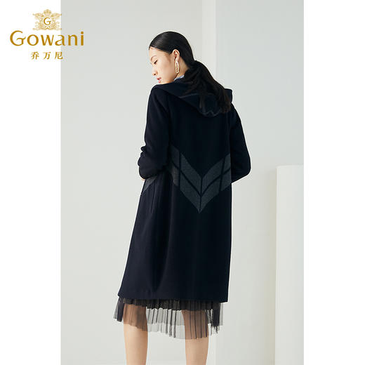 【绵羊毛】乔万尼冬季新品羊毛大衣简约休闲黑色连帽外套中长款ES4A328 商品图2