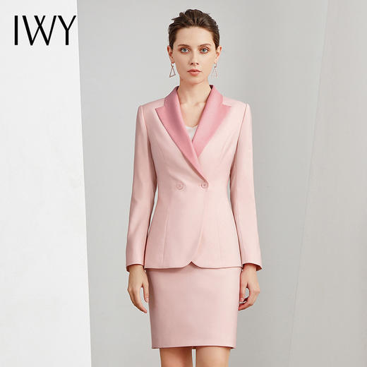 IWY/小香风粉色西装套裙女修身韩版职业名媛气质女神范洋气会礼服装C11110-P+S11110-P 商品图1