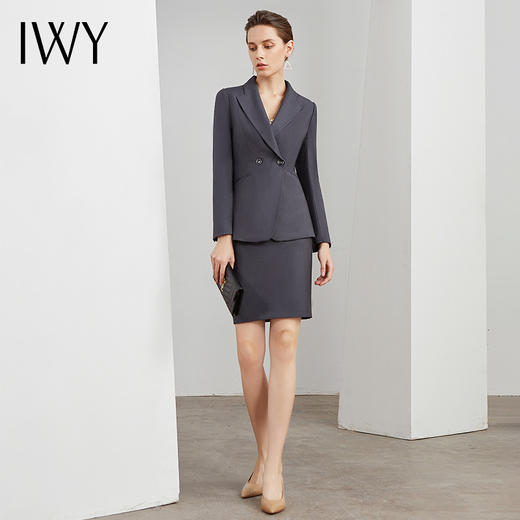 IWY/灰色西装上衣套裙女上班工作服白领职业装面试售楼部经理正装修身 C11101-E+S11101-E 商品图4
