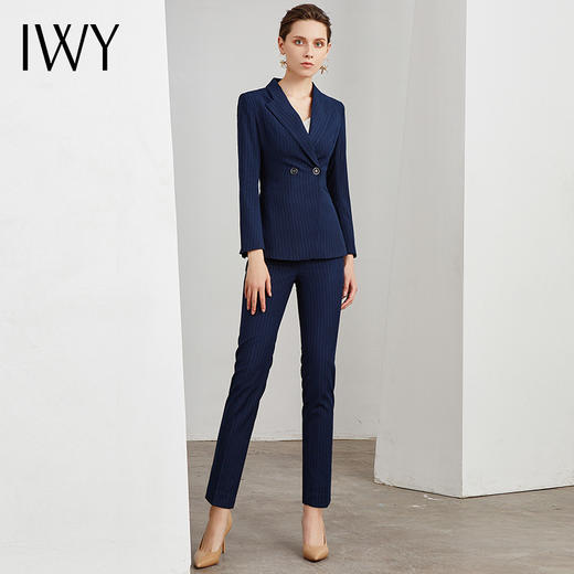 IWY/售楼部职业经理藏青色西服西装套装女时尚修身显瘦气质女神工作服 C10345-ZQ+P10345-ZQ 商品图1