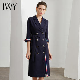 IWY/藏青色连腰带衣裙女收腰高端大气风衣显瘦职业工作服 Q10392-L