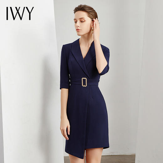 IWY/藏青色职业装连衣裙女修身显瘦七分袖西装面试工作服  商品图1