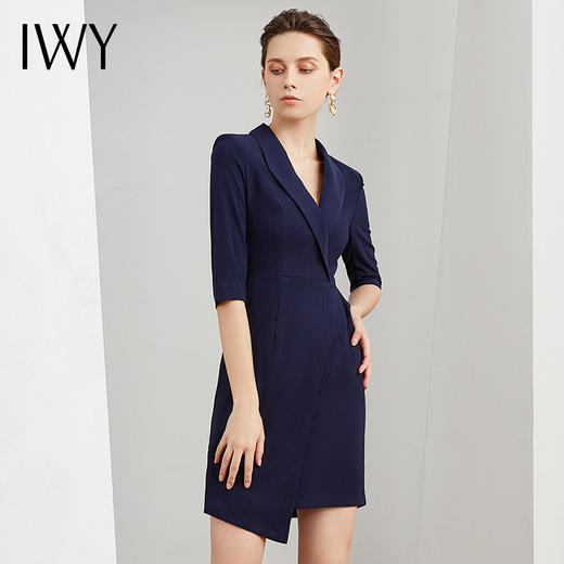 IWY/藏青色职业装连衣裙女修身显瘦七分袖西装面试工作服  商品图2