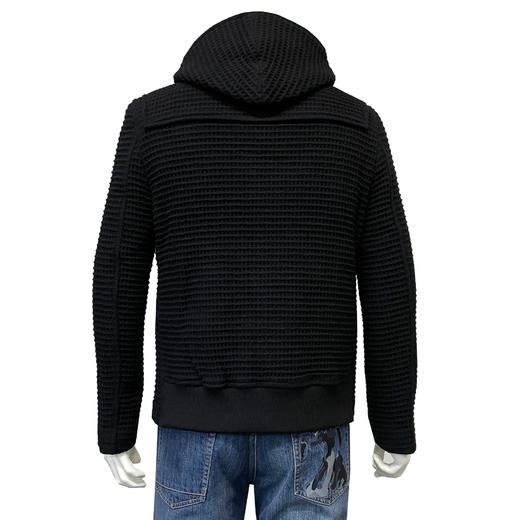 Marco Azzali 黑色华夫格带帽夹克 J3705100 商品图1