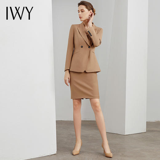 IWY/职业女装卡其色西装裙装女经典修身会晚宴主持人气质C11107-K+S11107-K 商品图3