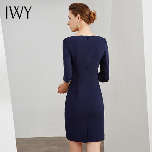IWY/藏青连衣裙女修身七分袖时尚职业装上班工作服商务正装OL Q195-L 商品图3