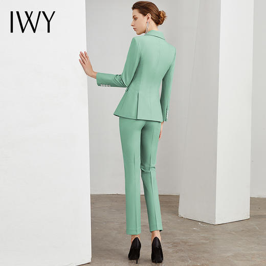 IWY/时髦绿色西服套装双排扣女主持人播音艺考职业上班面试工作服正装C10325-G+P10325-G 商品图3